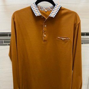 Checkered Collar Long Sleeve Polo